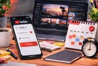 creator scheduling a YouTube mobile live stream from a smartphone with calendar notes